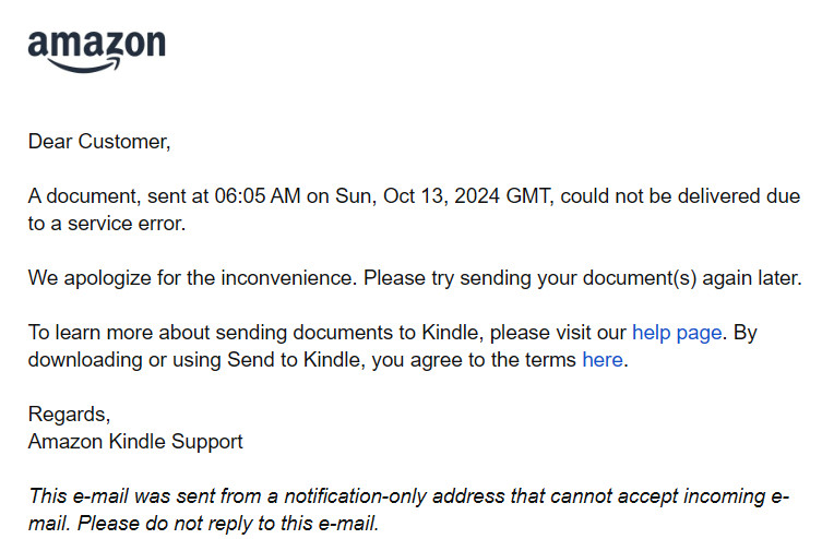 Fix Send to Kindle delivery failed epub